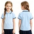 thumbnail image 2 of Domuza Kids Girls Polo Shirt Casual Short Sleeve Collared Button Tees Lightweight Comfy Quick Dry Athletic Golf School Class Uniform-Blue 7-8 Years, 2 of 3