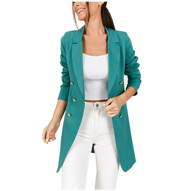 Blazers for Women Business Casual Long Blazer Jackets for Women Autumn Mid  Length Trench Coat Notched Lapel Casual Outfit Double Breasted Slim Anorak  Abrigos de Mujer 