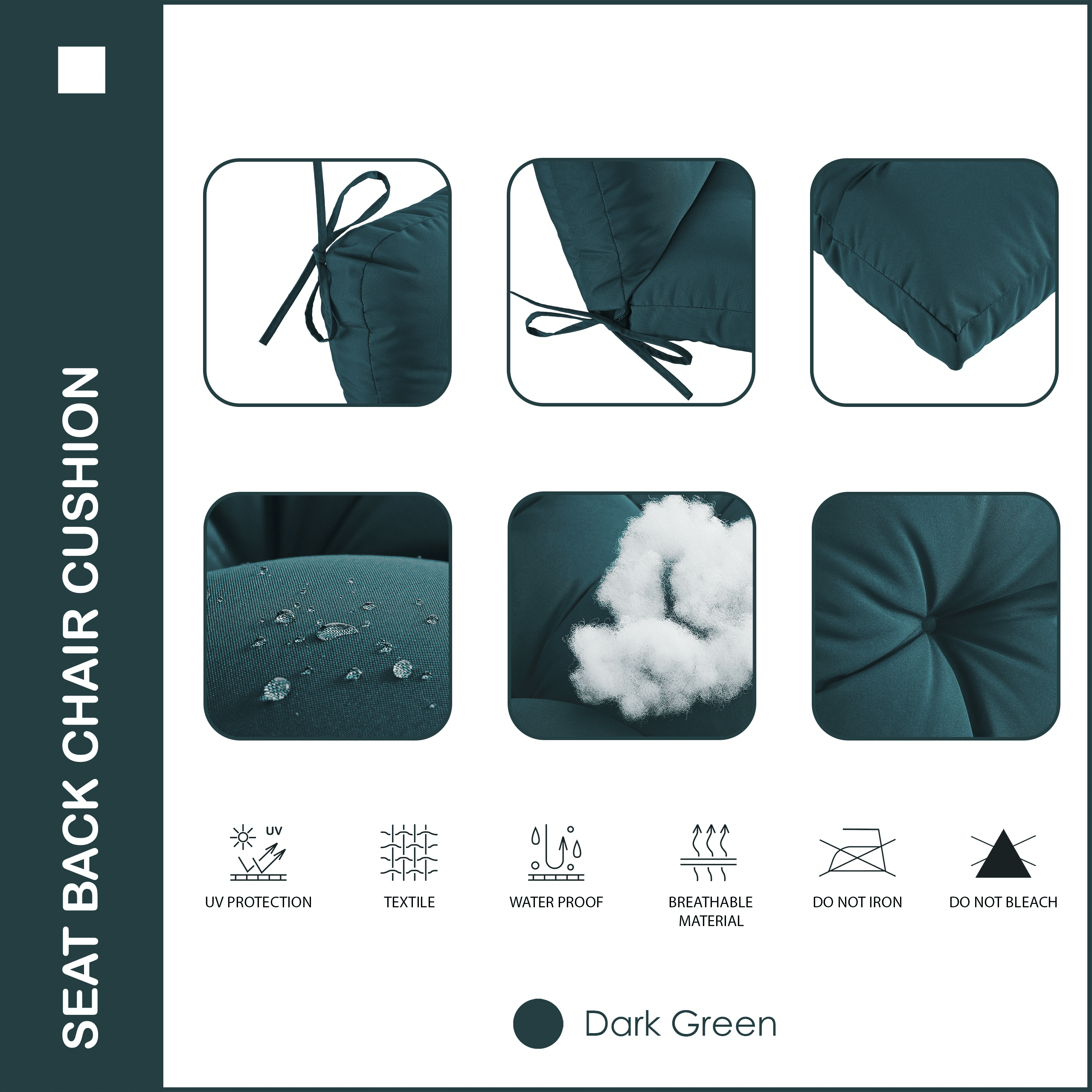 YOOZEKU Outdoor Indoor Seat Back Chair Cushions Set of 4,Waterproof Tufted Lawn Dining Chair Cushions for Patio Furniture with Ties,42x21inch, Dark Green