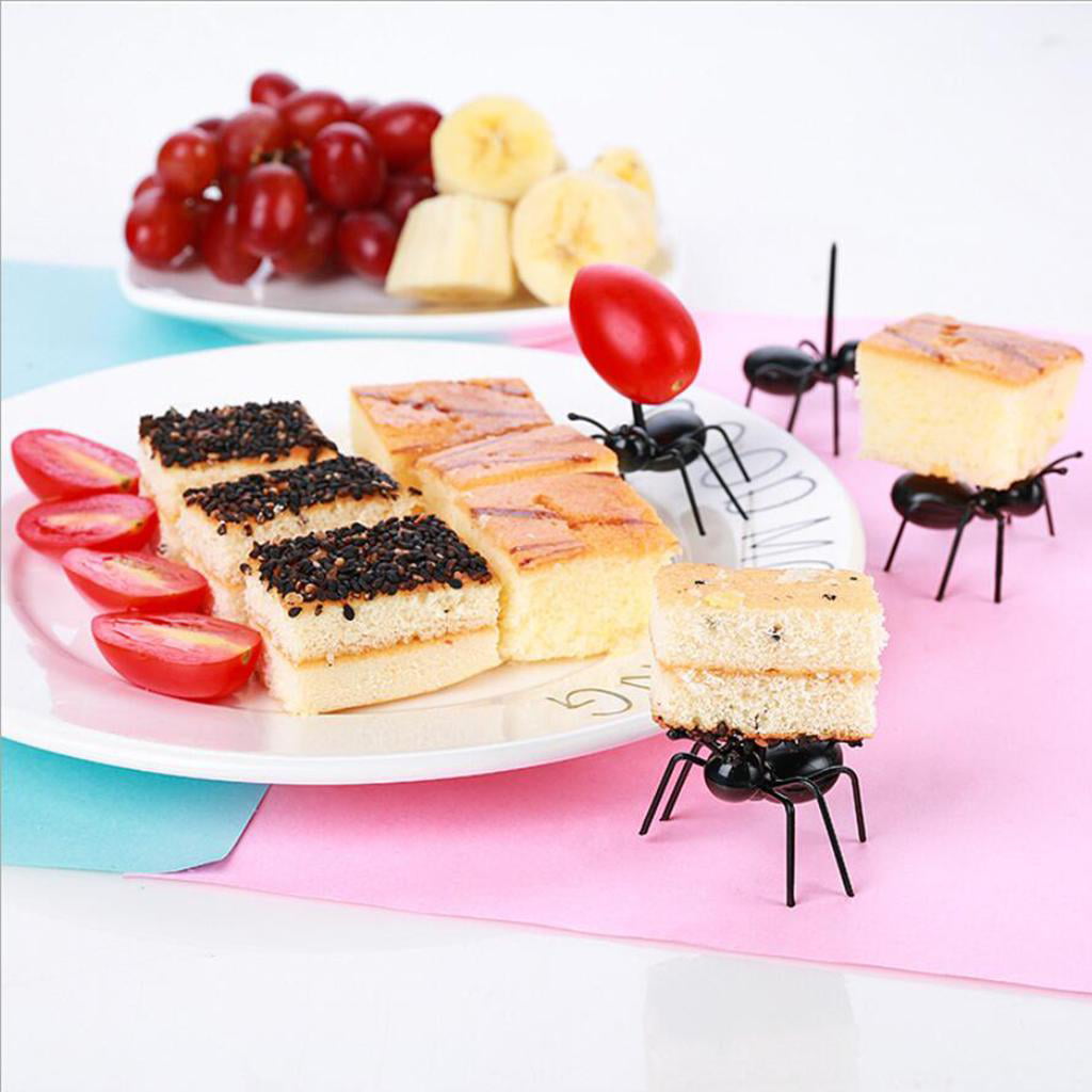 36 Pcs Ant Shaped Dessert Cake Fruit Forks Black ABS Reusable Party Supply 