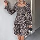 thumbnail image 2 of Vestido hasta la rodilla elástico de manga larga con estampado de leopardo y cuello cuadrado informal para mujer a la moda Pompotops  hdfakjf6914, 2 of 8