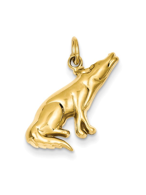 14k Yellow Gold Polished Howling Wolf Charm 23x13mm 
