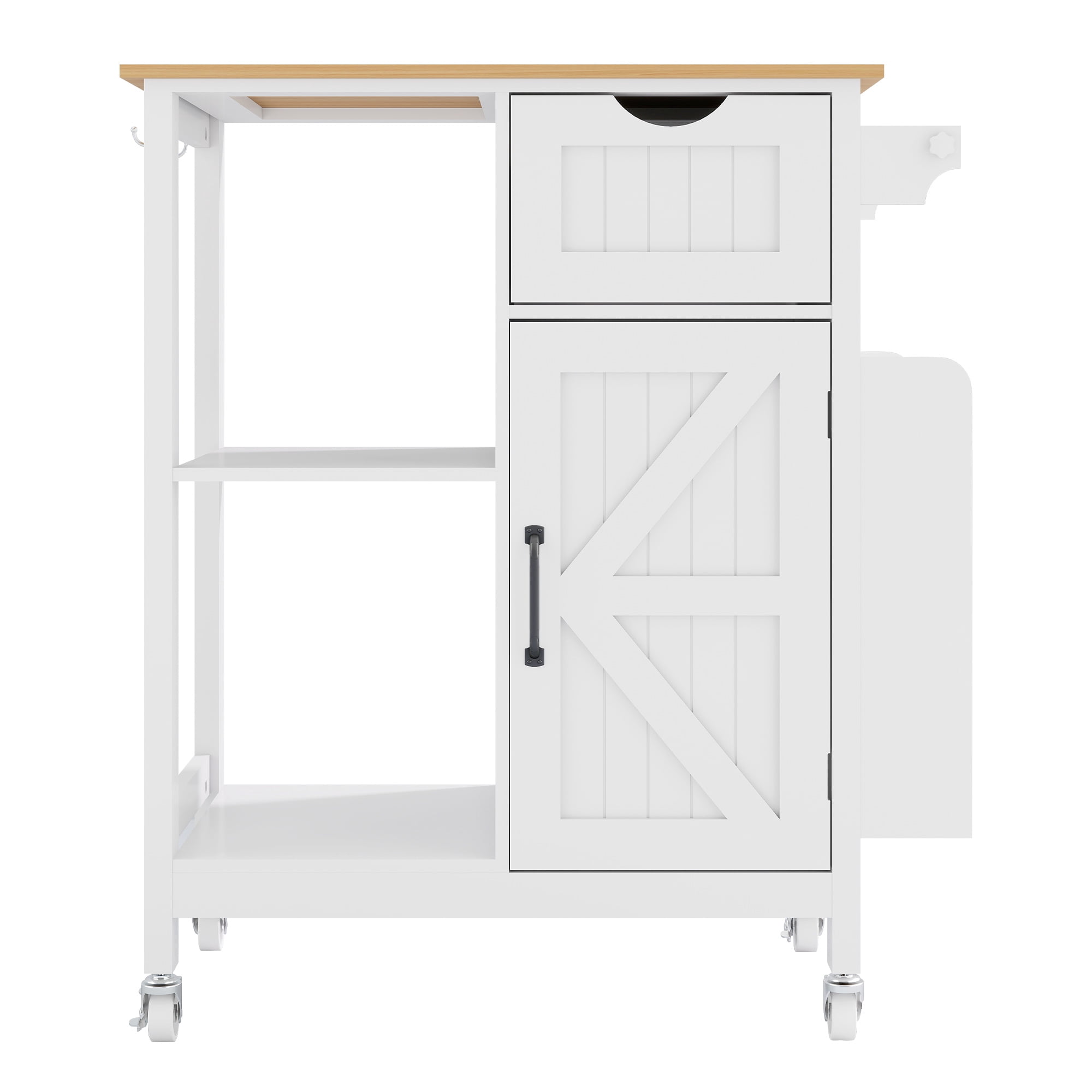 Kitchen Island Cart 33.86 Inch, Rolling Utility Table with Storage Cabinet and Spice Rack, Mobile Kitchen Organizer for Dining Room and Small Spaces, White