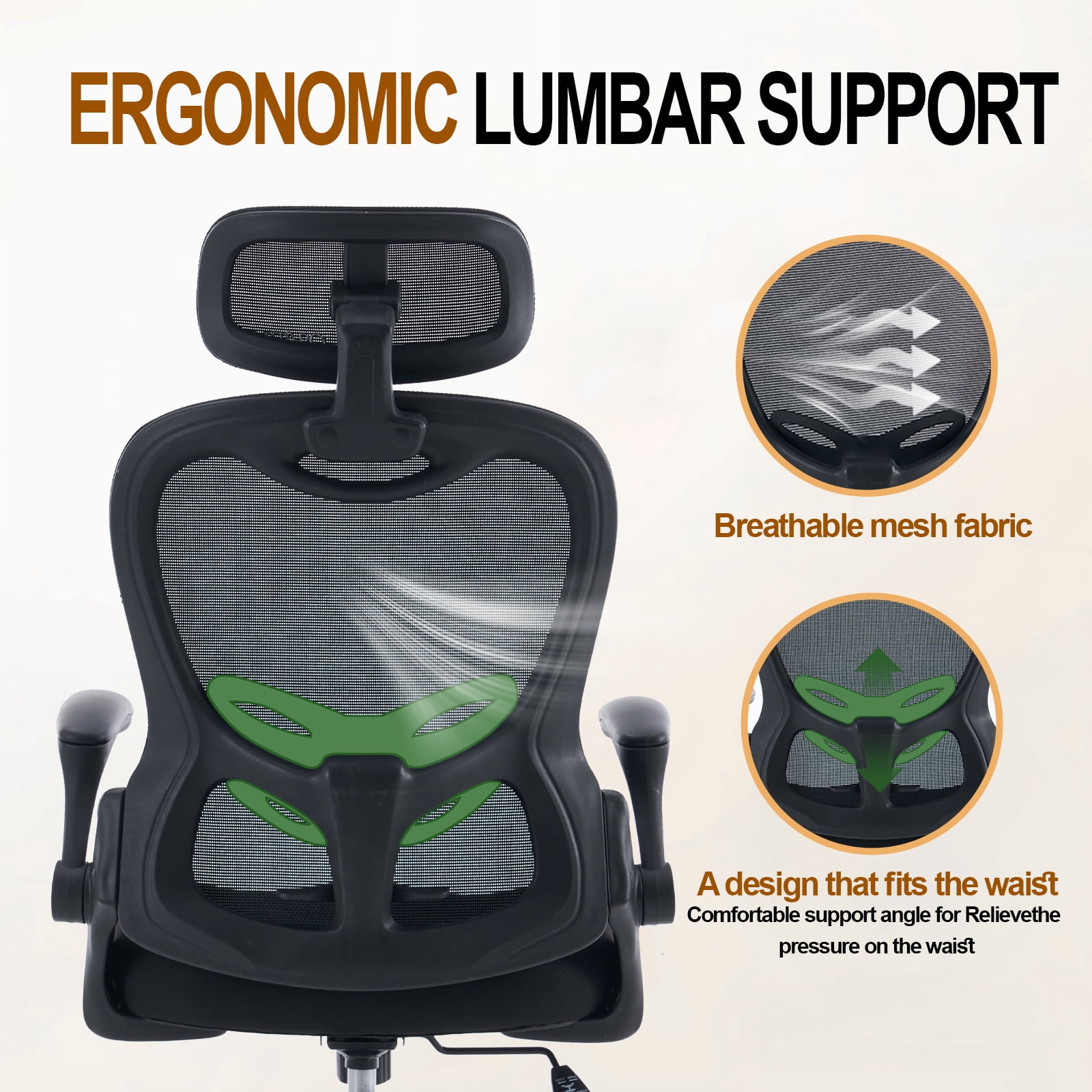 Office Chair Ergonomic Desk Chairs with Adjustable Lumbar Support& Headrest Hanger, High Back Breathable Mesh Chair with Wheels, Rolling Swivel Comfy Task Computer Chair for Home Work Gaming