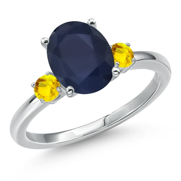Gem Stone King 14K White Gold Blue Sapphire and Yellow Sapphire Engagement Ring for Women | 3.27 Cttw | Oval 10X8MM | Gemstone September Birthstone | Size 8