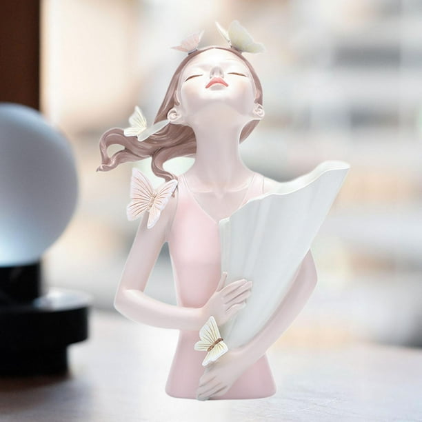 Decoración de mesa, decoración de mariposa, estatua de niña, florero, 8,4 x 12 pulgadas, artesanía para escritorio de oficina, gabinetes versátiles Rosa