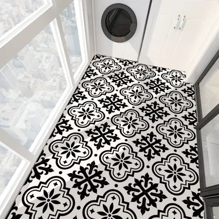 

4pcs Black And White Kitchen Tile Sticker Square Household Floor Sticker Removable Thickened Waterproof Self-adhesive Wall Decor