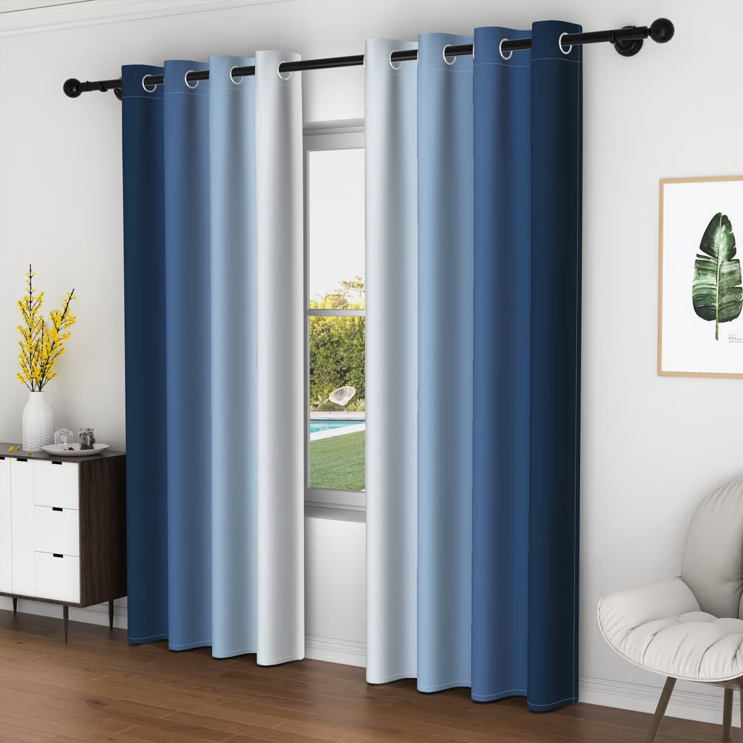 LFEEY Navy Blue and Greyish White Ombre Curtains, Room Light Blocking Curtains , 42x108inch, 2 Panel