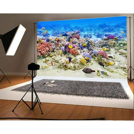 Image of ABPHOTO 7x5t Photography Backdrop Undersea World Coral Fish Blue Water Aquarium Photo Background Backdrops for Photography Photo Shoots Party Adults Wedding Personal Portrait Photo Studio Props