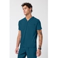 thumbnail image 4 of Cherokee Infinity Men's Partial Zip V-Neck Scrub Top with 3 Pockets Rib-Knit Side Panels Plus Size IN702A, 2XL, Caribbean Blue, 4 of 7