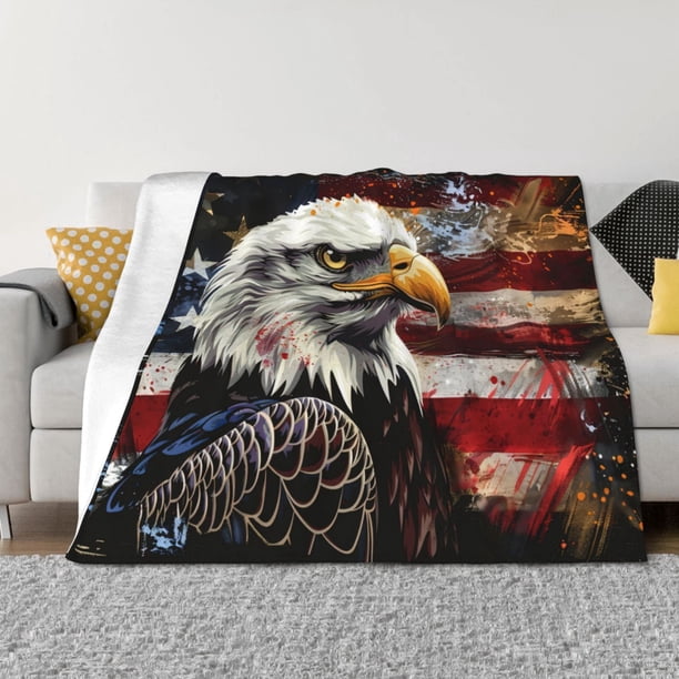 Fotbe Retro American Eagle A Manta de Franela con Estampado, Manta Ultrasuave para Cama, Sofá, Auto, Hipoalergénica y Antibolitas-80"x60"