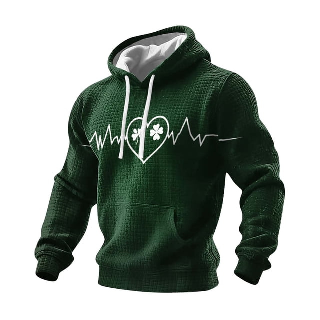 Ceisia Men's St. Patrick's Day Heart & Clover Themed Hoodie Collection | Heartbeat & Clover Graphic Pullover Gifts