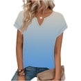 thumbnail image 4 of LNWUY Womens Summer Tops Loose Fit V Neck Trendy Outfits Blouses Gradient Print Tees Casual Short Sleeve Tunic Tops Basic Shirt Blue L, 4 of 6