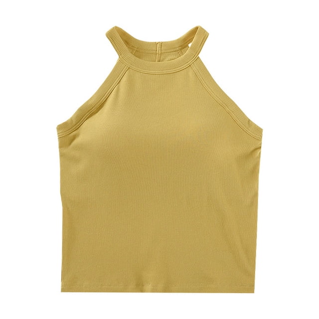 Mrat Camisoles Grande Taille pour Femmes à Encolure Ronde avec Coussinet de Poitrine et Hauts Bas de Couleur Unie Camisoles Grande Taille P-284 Jaune P
