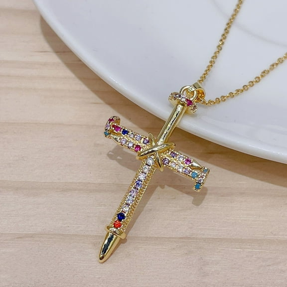Cross Pendant Necklace for Women Microset Zircon 14K Gold Plated for Women Jewelry Valentines Day