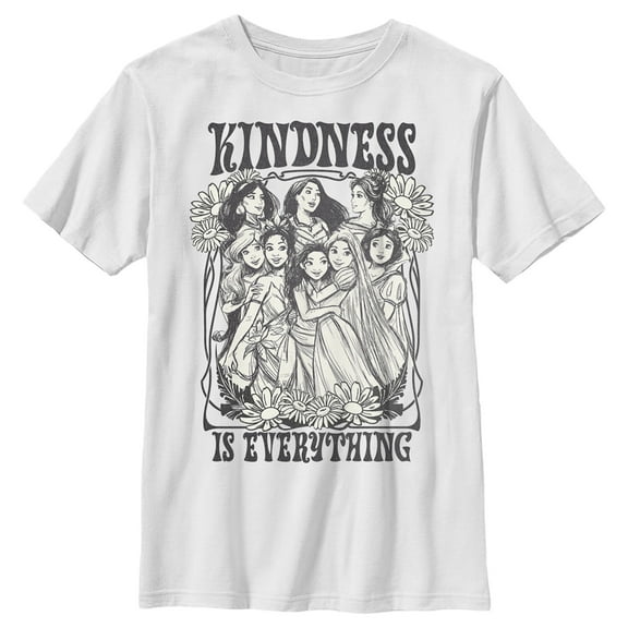 Boy's Disney Black and White Princesses Kindness is Everything Graphic Tee White Medium