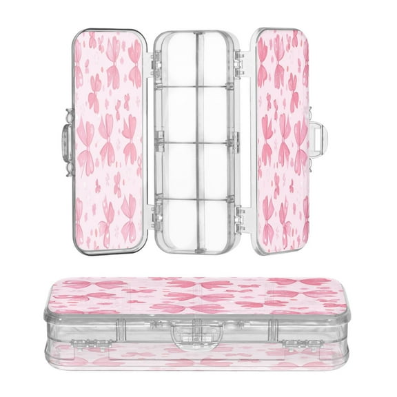 Plastic Pencil Box Large Capacity Pencil Boxes Clear Boxes with Snap-Tight Lid Stylish Office Supplies Storage Organizer Box Pink Cute Bows