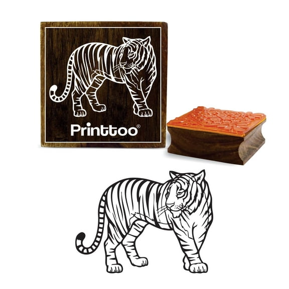 Printtoo Craft Textile Tiger Pattern Square Wooden Rubber Stamp Scrap-booking-5 x 5 Inches