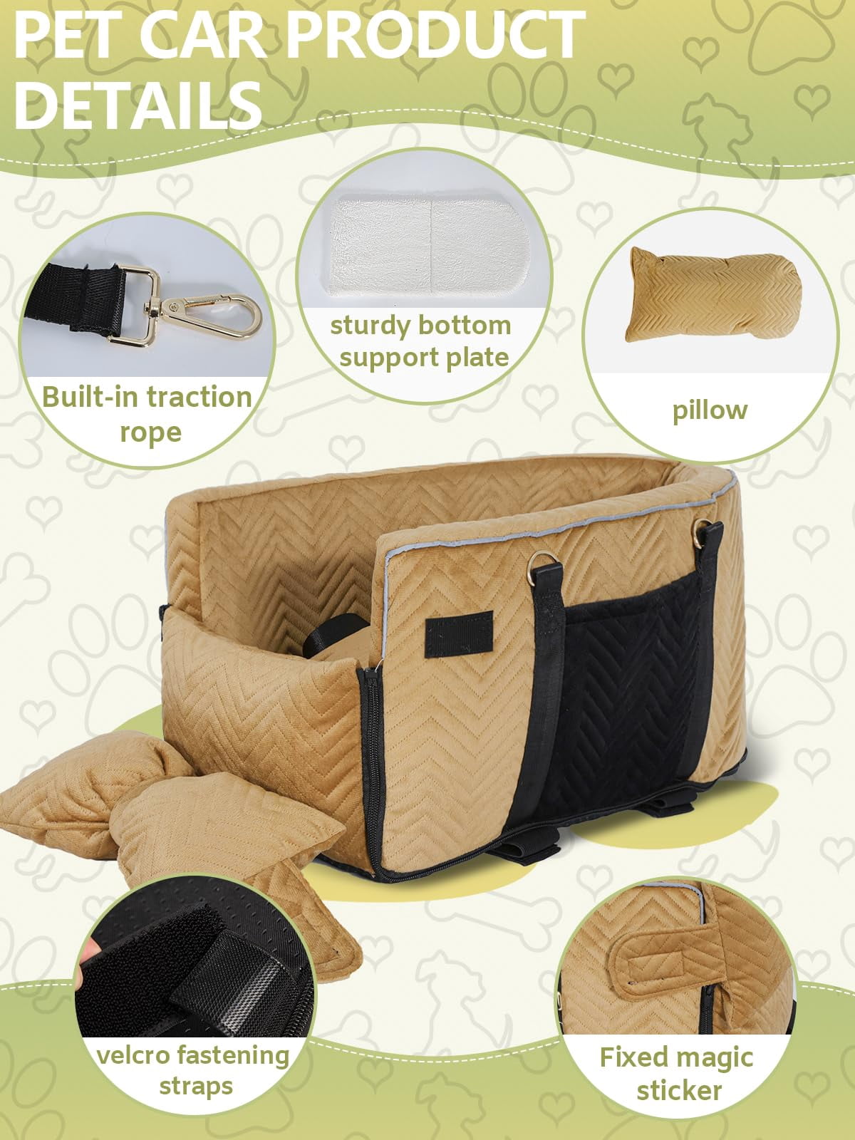 Small Dog Car Seat  Portable With Soft Washable Cushion Center Console For Dogs Up To 13lbs(brown)