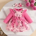 thumbnail image 2 of HCNTES Baby Girls Fall Winter Outfits Short Sleeve Ribbed Romper Floral Suspender Skirt Set Overall Dress Headband Clothes(3-6 Months,S144-Hot Pink), 2 of 9