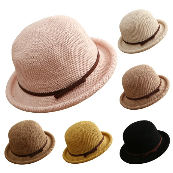 Lady Hats Round Top Rolled Edge Trendy Soft Fine Weave Design Fisherman Hat Summer Beach Caps for Women