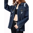 thumbnail image 3 of Lovito Casual Plain Pocket Collar Oversized Denim Women Jacket, 3 of 5