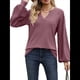 thumbnail image 3 of Camisetas de Larga para Mujer, Blusa con Escote en V Profundo, Elegantes e Informales, Moda 2025, Holgadas y Suaves, para Otoño e Invierno Rojo Ladrillo L, 3 of 10