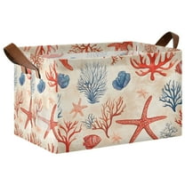 Yayeee Foldable Storage Basket for Shelves with Handles Waterproof Cloth Bins, Blue Starfish