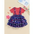 thumbnail image 4 of Nygoyerh Toddler Girls 4th of July Overall Skirts Sets Kids Solid Color Short Sleeve T-shirt with Stars Print Suspender Skirts 2Pcs Little Girls Sweet Summer Outfit 18M-6T, 4 of 9