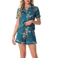 thumbnail image 1 of INSPIRAR CHIC Ropa de descanso para mujeres, pijama de verano con camisa de botones y pantalones cortos, conjunto S Azul Brillante, 1 of 6