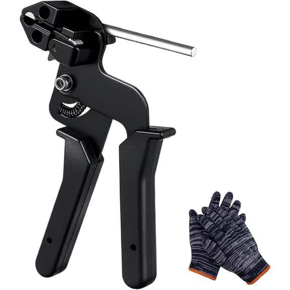 Stainless Steel Cable Tie Gun with Metal Zip Ties, Metal Zip Ties Tool, Adjustable Fastening and Cutting Metal, for Fastening and Cutting Fence Exhaust Pipe Outdoor