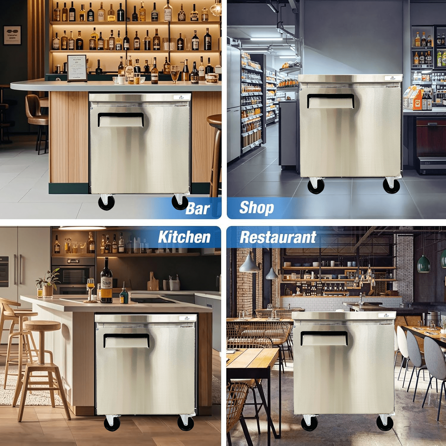 Cooler Depot 27 inch 6.3 cu.ft, 35 1/2" heigh Commercial Undercounter freezer, Solid Doors, Stainless steel exterior, NSF certified.