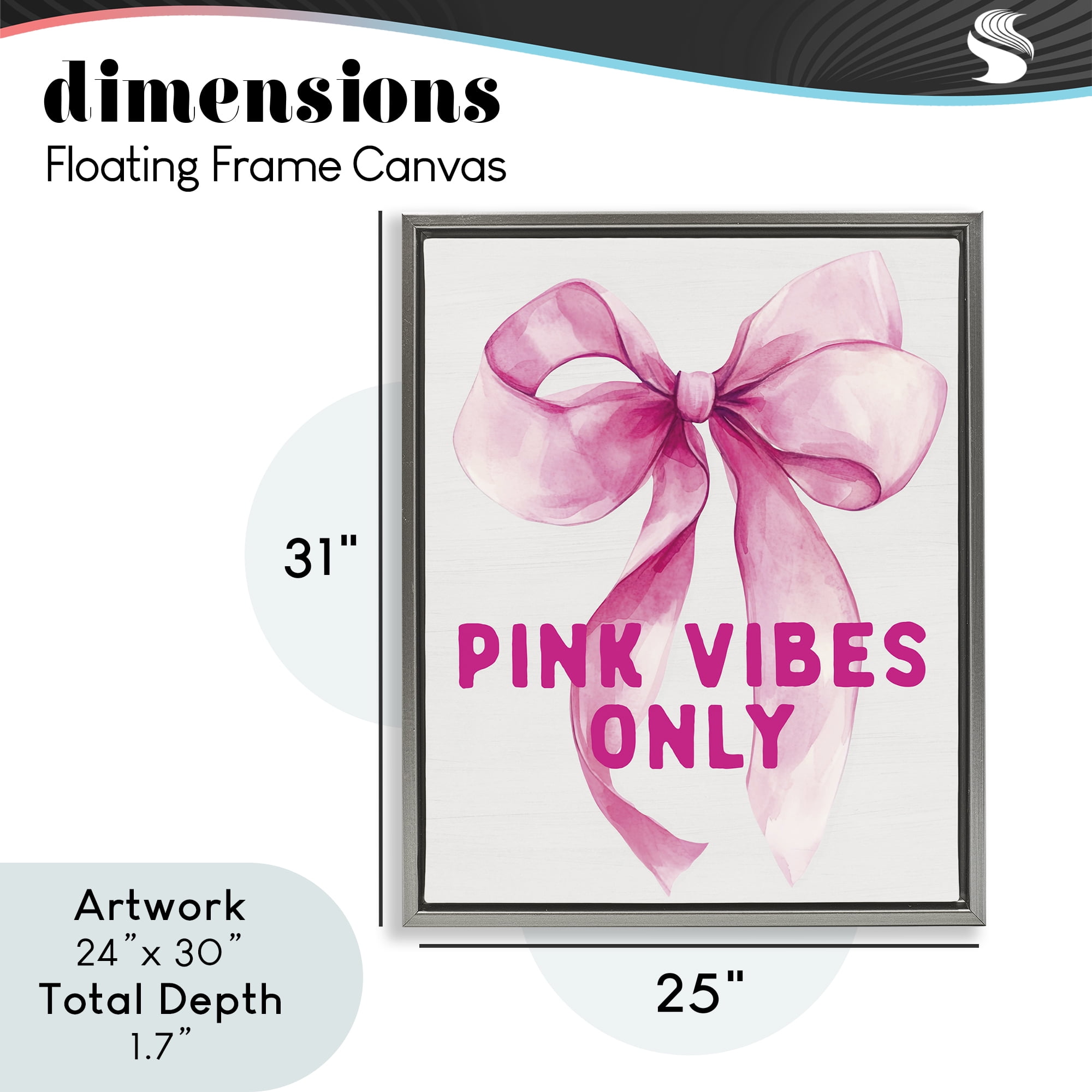Girly Pink Vibes Only Gray Framed Floater Canvas Wall Art, design by Lettered and Lined