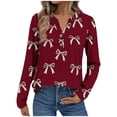 thumbnail image 2 of Long Sleeve Shirts for Women Casual V Neck Fall Tops Dressy Spring Work Blouses Clothes Red L, 2 of 7