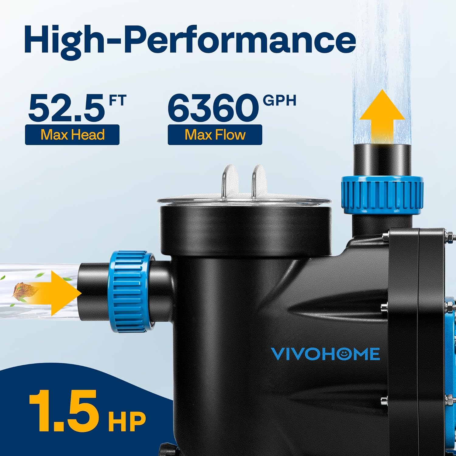 SPECSTAR 1.5 HP Powerful Self Primming 6360 GPH Swimming Pool Pump with ON/OFF Switch for In/Above ground Pool w/ 1.25''&1.5"&2.0'' Unions Energy Saving w/Strainer Basket