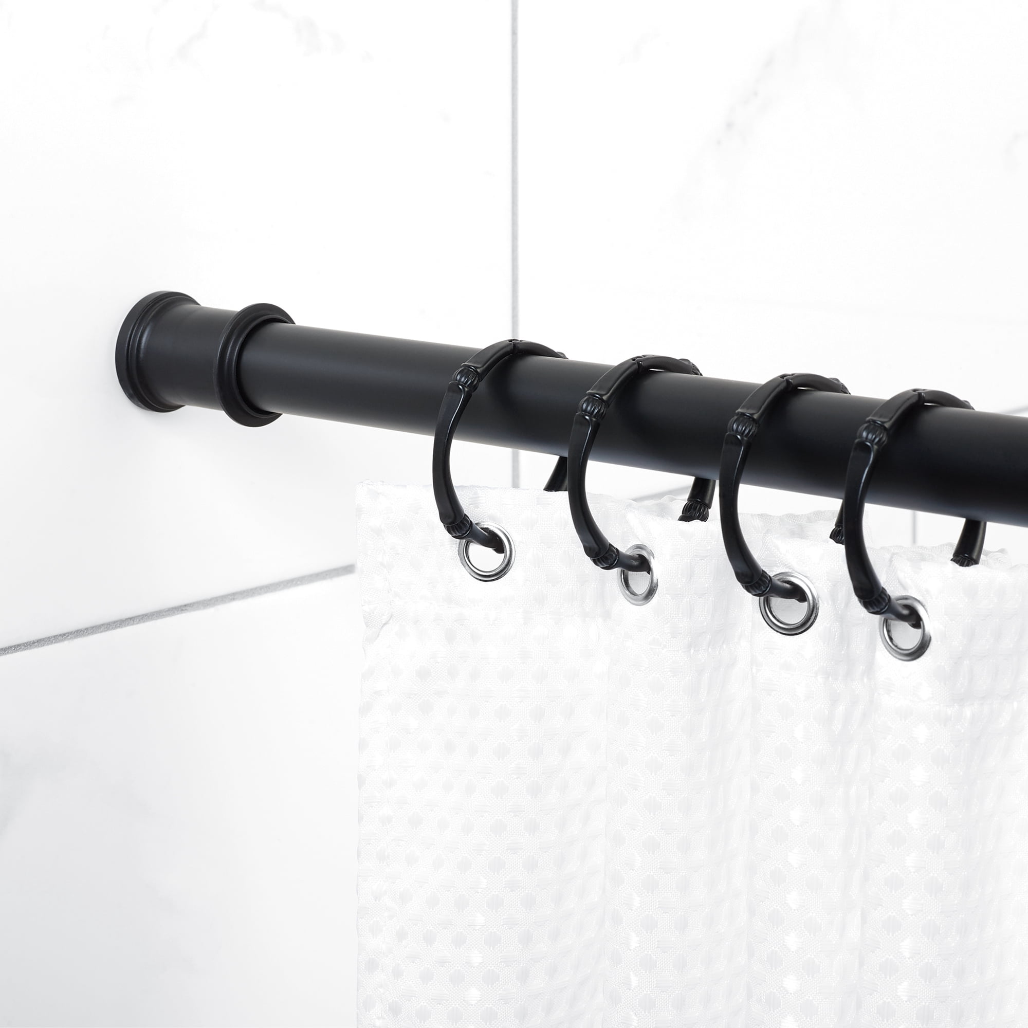 Mainstays Adjustable Tension Shower Curtain Rod, 44” - 72", No Drilling, Matte Black