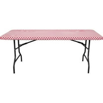 Red Classic Gingham 6' Banquet Stay Put Elastic Plastic Tablecloth