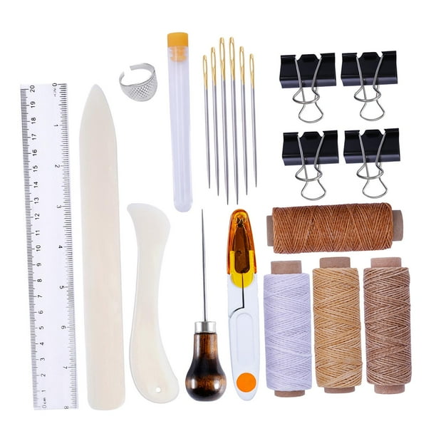 Kit de herramientas de de material cuero, herramientas de para manualidades en cuero con pinzas de punzón de ranura, agujas de