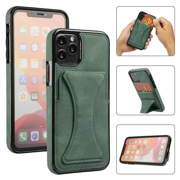 TOP SHE Case for Apple iPhone 11 Pro, iPhone 11 Pro Case (5.8 Inch) - Synthetic Leather Protective Case with Card Slot / Kickstand, Slim Fit Lightweight Simple Fashion Cover (Green)
