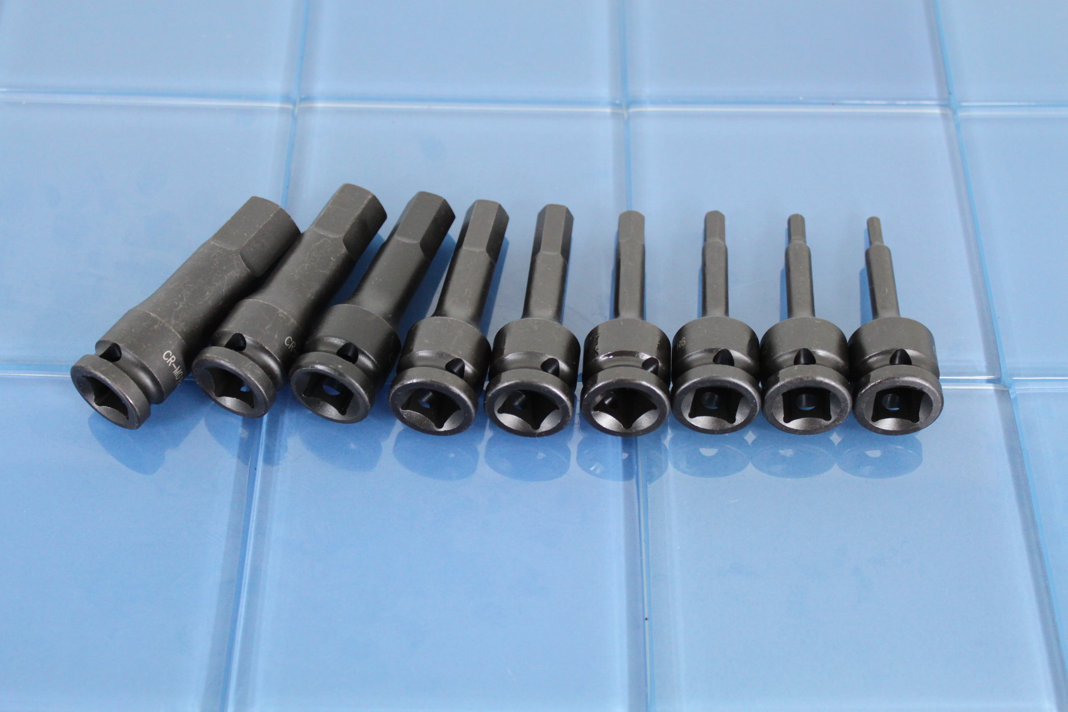 TEMO 9 pc 3 Inch (76 mm) Long Hex Hexagon Black Impact Bit Socket Set 1/2 Inch (12.7 mm) Square Drive Auto Repair Tool Gc