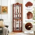 thumbnail image 6 of Curio Cabinet with Glass Doors, Glass Display Cabinet China Cabinet with Adjustable Shelves & Mirrored Back Panel, Built-in Lighted, Corner Cabinet Glass Display Case for Living Room, Entryway, Oak, 6 of 9