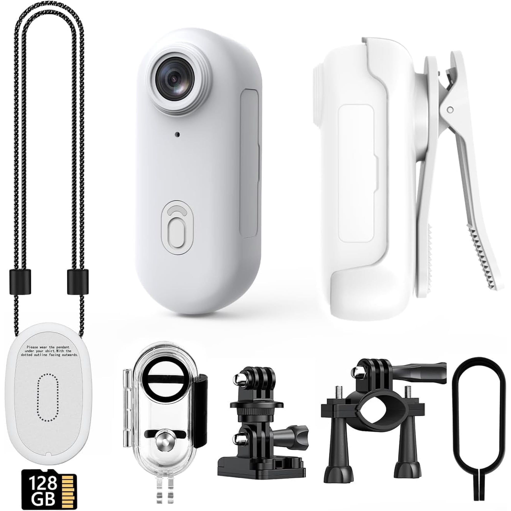 4K Mini WIFI Action Camera 128GB Police Cam Portable Body Cam Wearable Video Recorder with IPX7 Waterproof Underwater Camcorder, Helmet Mount, Magnetic Sport DV for Bike Cycling, Pet, Vlogging(White)
