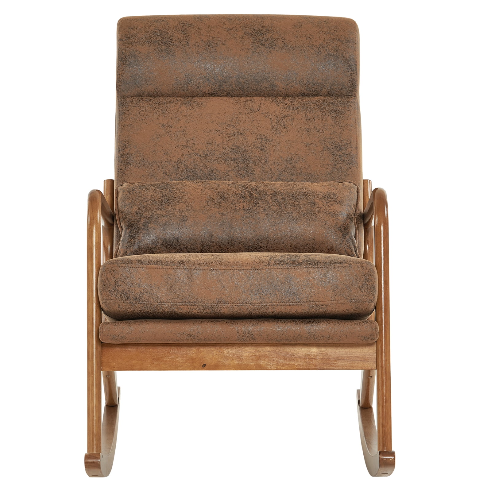 UBesGoo Bronzing Cloth Rocking Chair,Mid-Century Glider Rocker with Padded Seat and Wood Frame, Modern Accent Chair for Living Room Brown