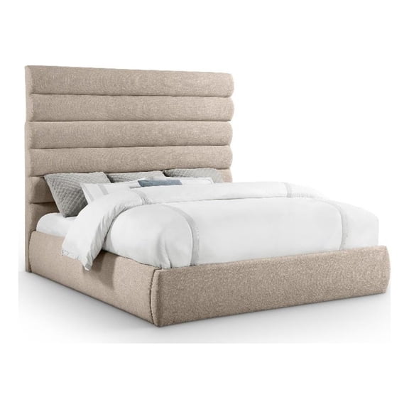 Meridian Furniture Adam Beige Linen Textured Fabric King Bed