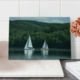thumbnail image 2 of Sailboat Cutting Board, Sailboats on a Lake Forest Hill Yachting Countryside Coastline Nature Scenics, Decorative Tempered Glass Cutting and Serving Board, Small Size, Green White, by Ambesonne, 2 of 5