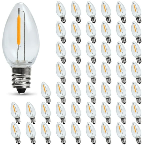 Austin Coast 50-Pack LED C7 Holiday & Christmas Light Bulbs, 0.6W Equivalent, E12 Base, Cool White