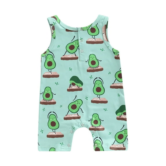 Seyurigaoka Baby Girls Boys Summer Casual Jumpsuit Sleeveless Round Neck Avocado/Boots Print Button Romper Pants