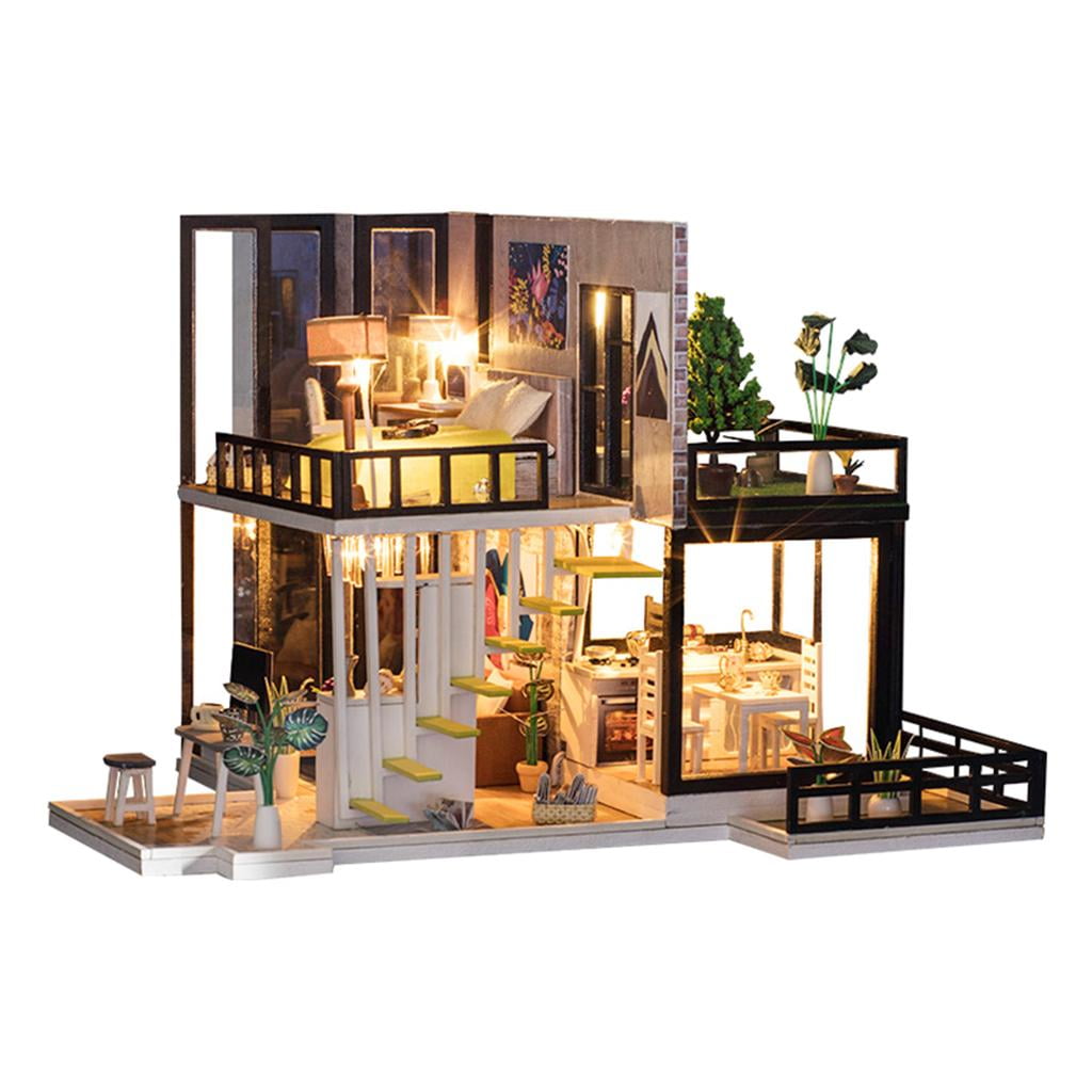 1 20 Wood Miniature Dollhouse DIY Large Puzzles Furniture Kits Gift