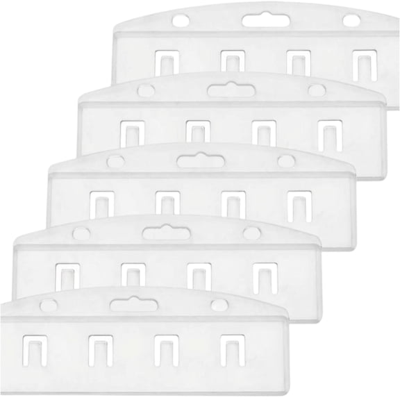 Id Badge Holders 5 Pack Clear Plastic Horizontal Protectors for Work School Nurses Teachers and Office Staff Convention Event Name Tag Supplies