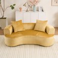 thumbnail image 4 of Modern Moon Shaped Sleeper Sofa | Yellow Chenille Fabric | Deep Seat, No Assembly Required | 3-Seat Convertible Couch for Living Room Comfort, 4 of 9